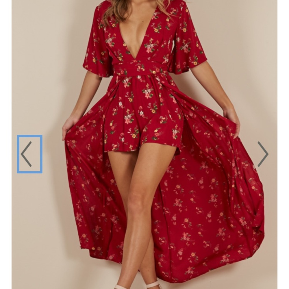 Showpo. Maxi Defeater Playsuit Red Floral Romper Size 2